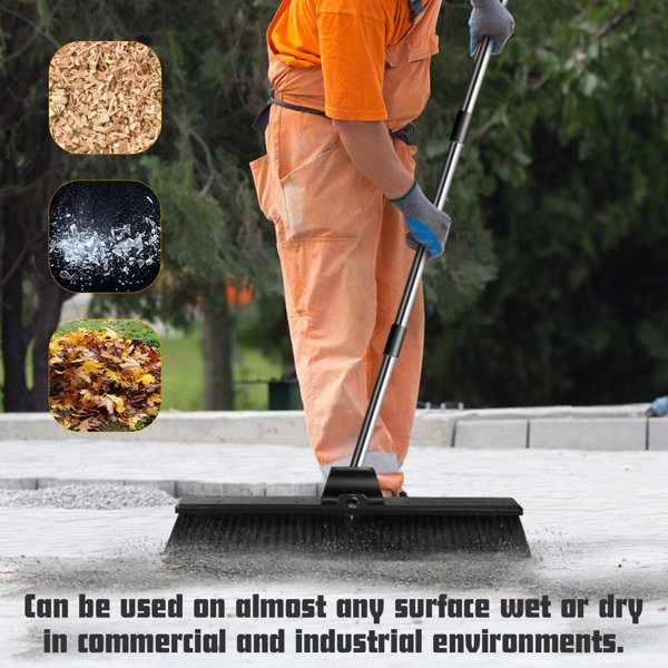 MASTERTOP Outdoor Broom,Stainless Steel Long Handle,Push Broom,Garage